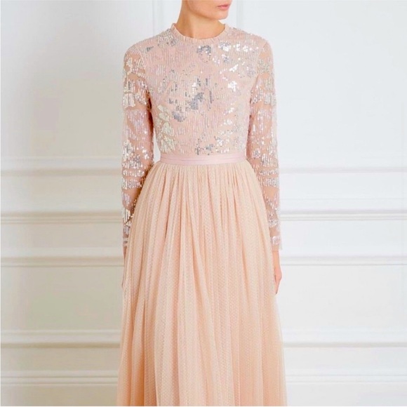 NWT NEEDLE & THREAD gloss midi dress in Blush pink size 10 US size 8 - Picture 1 of 6